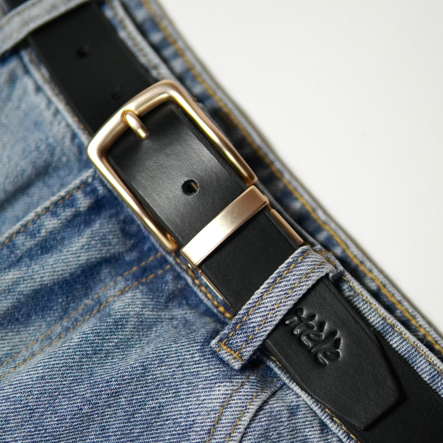 Leather belt gold buckle