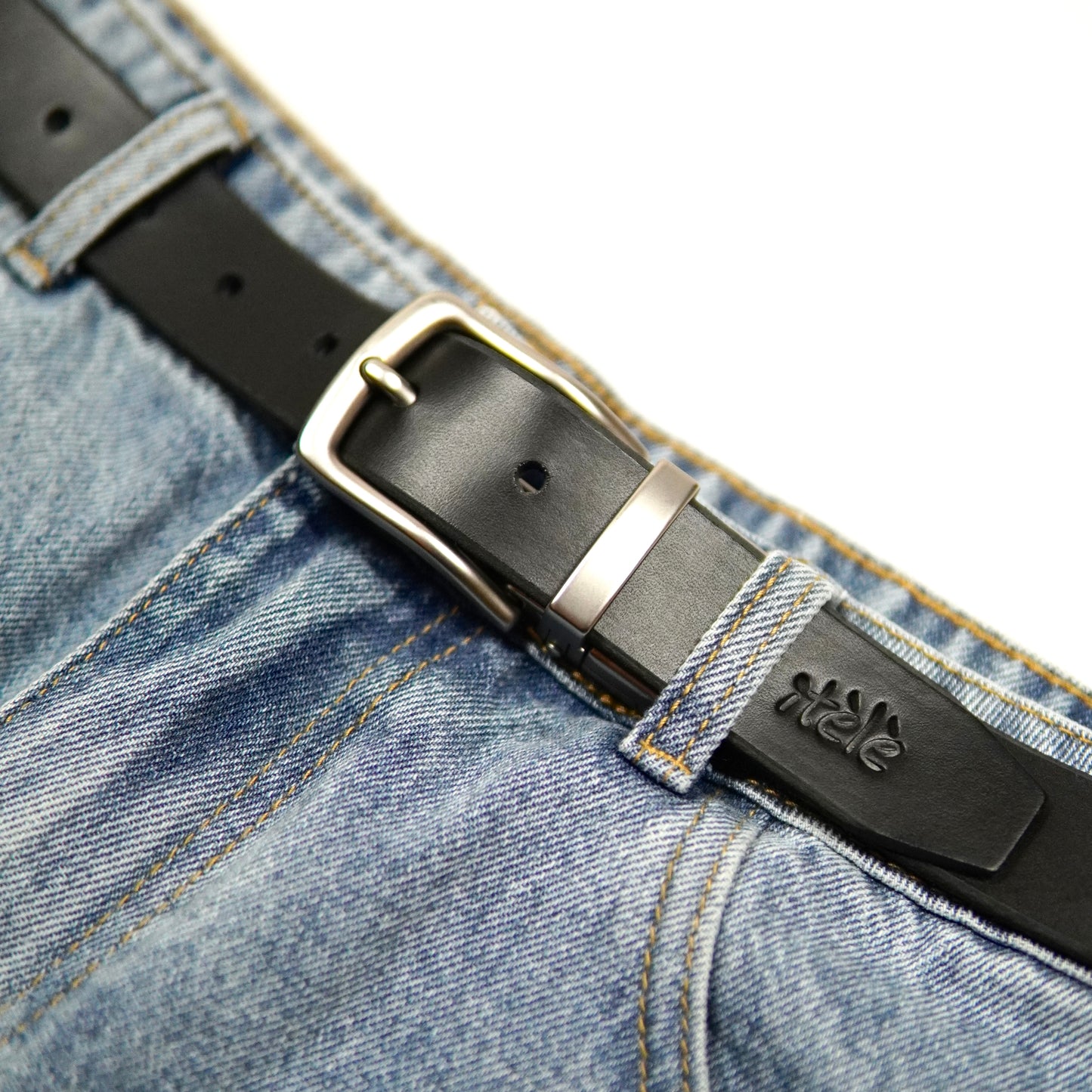 Leather belt silver buckle