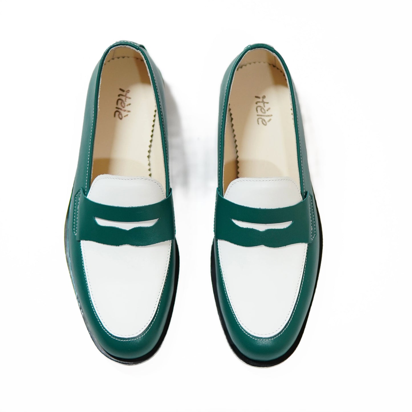 Dára avocado + white penny loafers