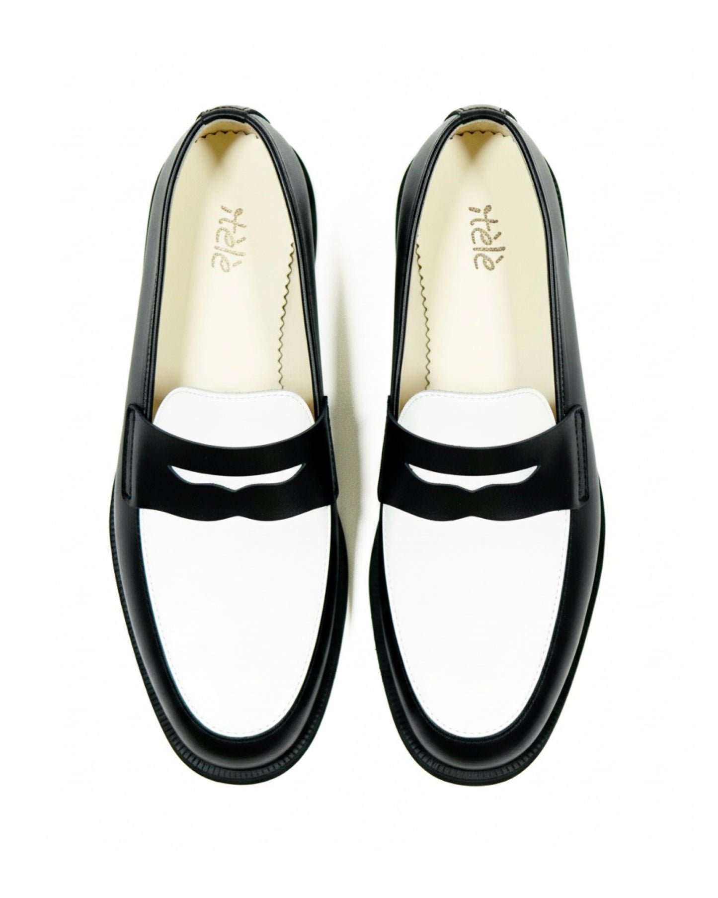Dára black + white penny loafers