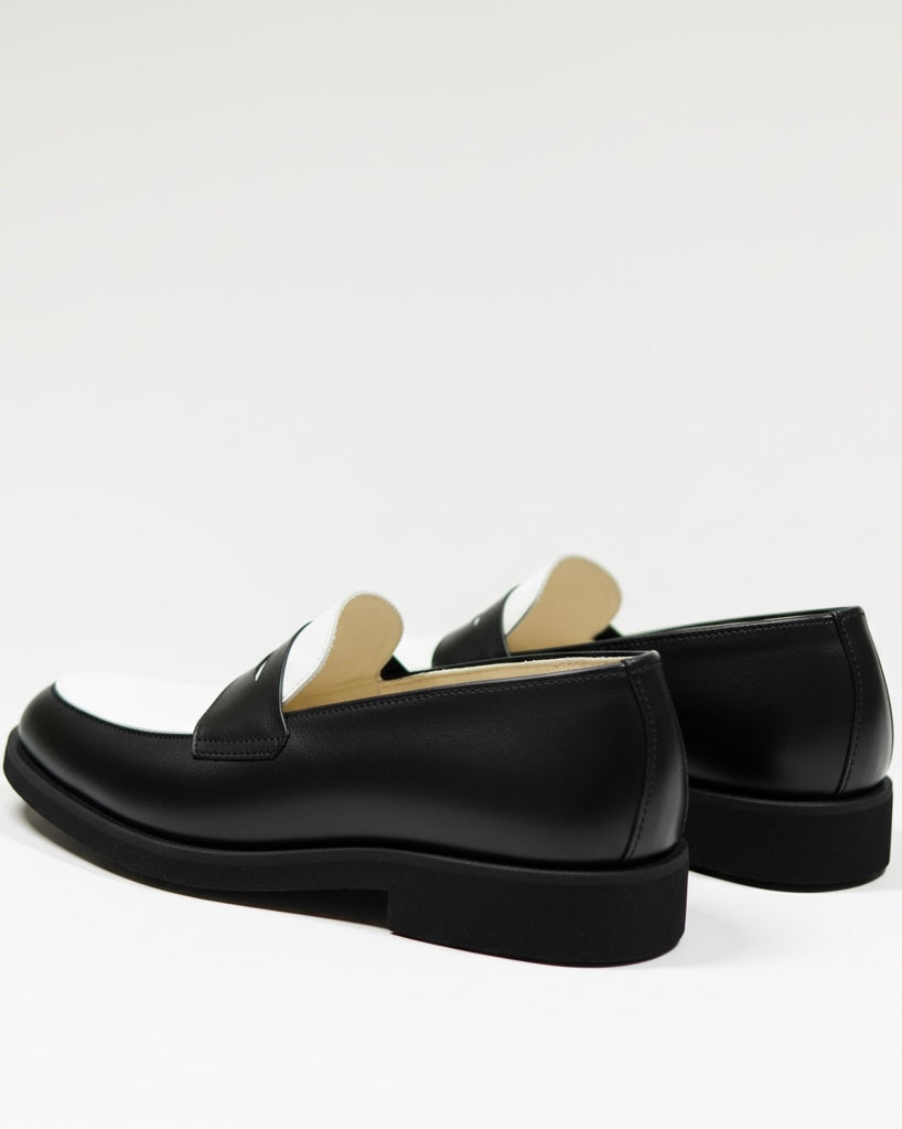Dára black + white penny loafers