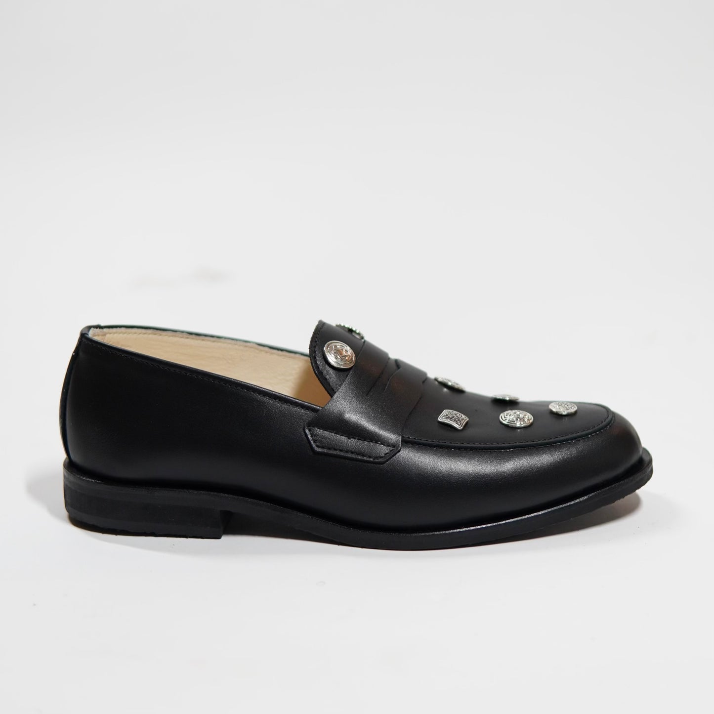 Dára Alloy Buttons black penny loafers