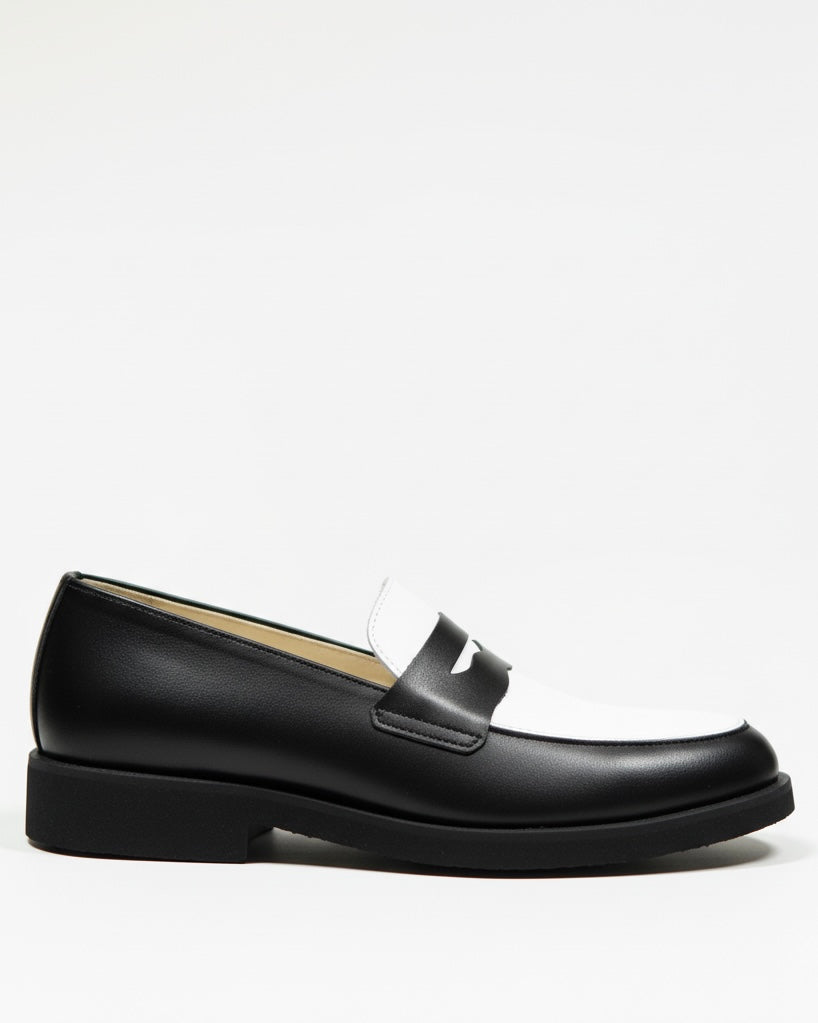 Dára black + white penny loafers