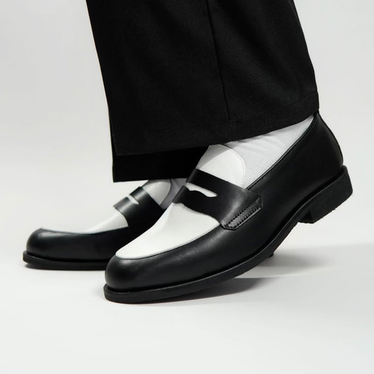 Dára black + white penny loafers