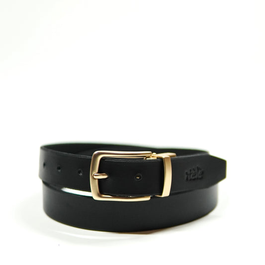 Leather belt gold buckle