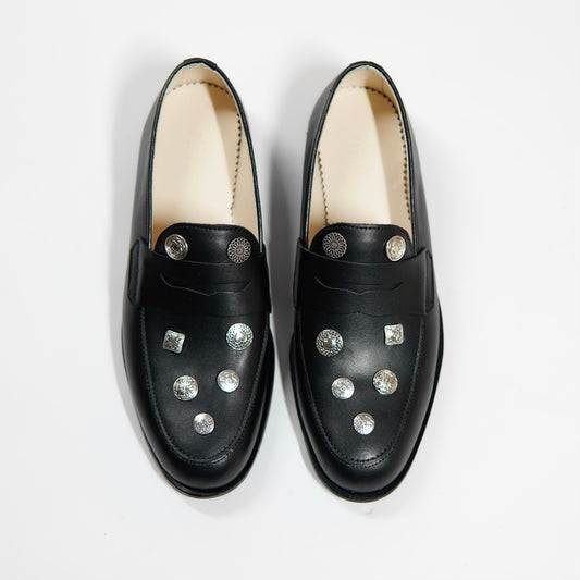 Dára Alloy Buttons black penny loafers