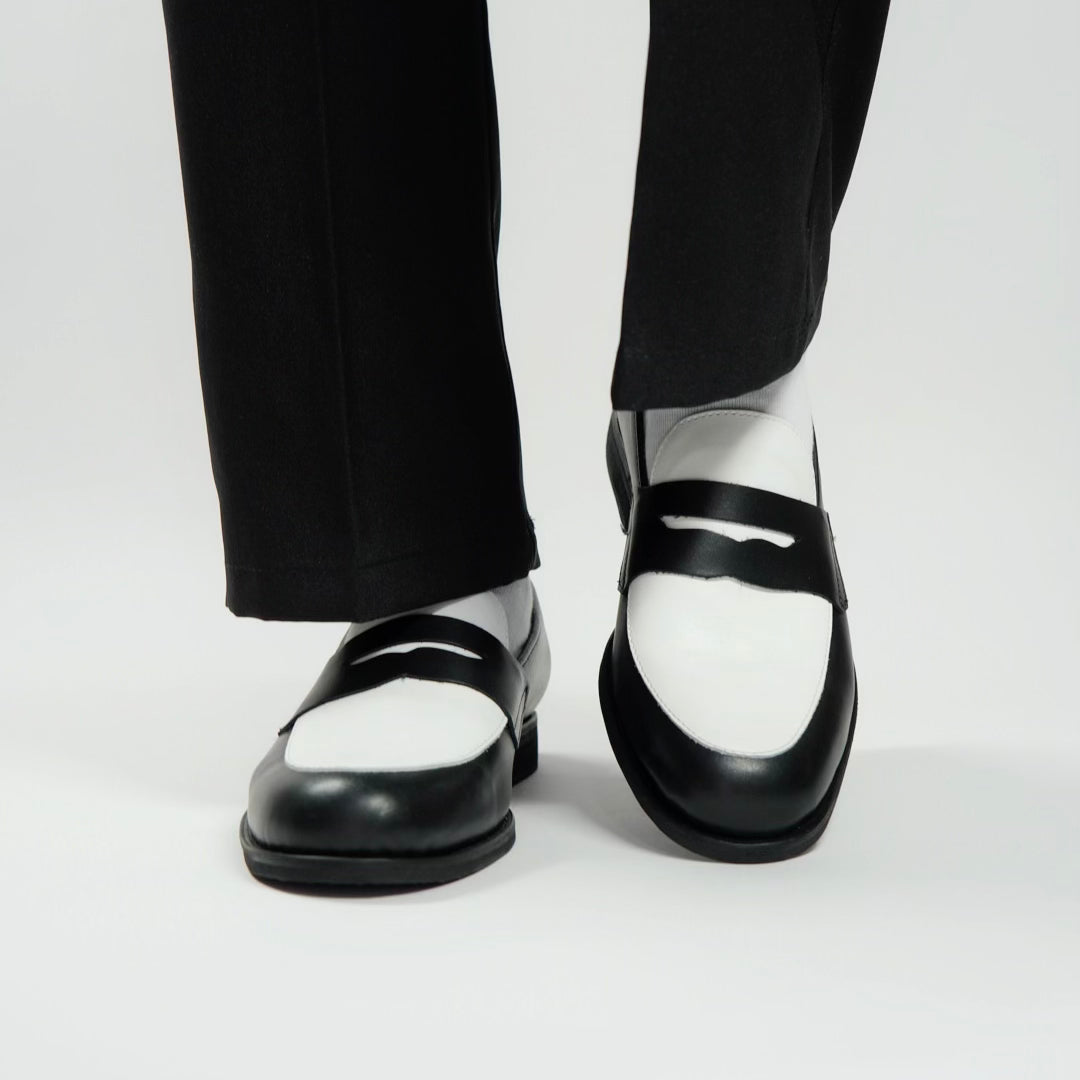 Dára black + white penny loafers