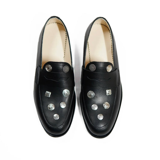 Dára Alloy Buttons black penny loafers