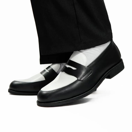 Dára black + white penny loafers
